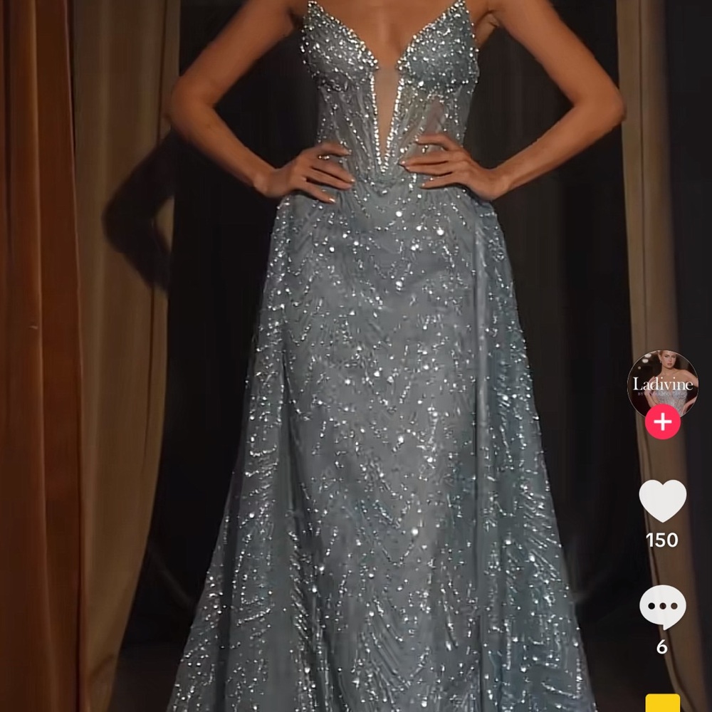 Cinderella Divine / Ladivine Dusty Blue Glitter Gown – Style C167